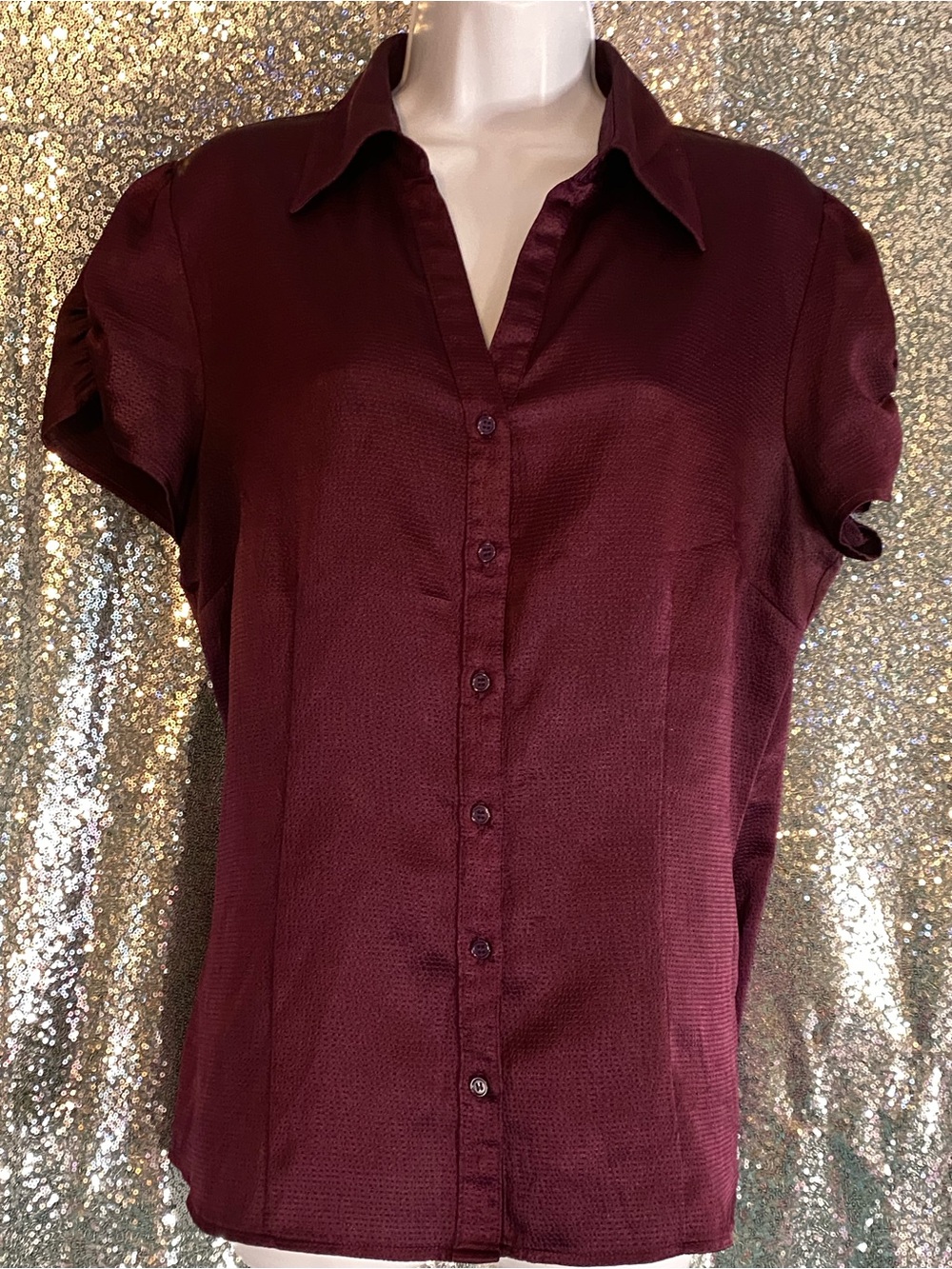 🍷✨ APT. 9 Burgundy Satin-Texture Button Front Blouse | Size Large ✨🍷